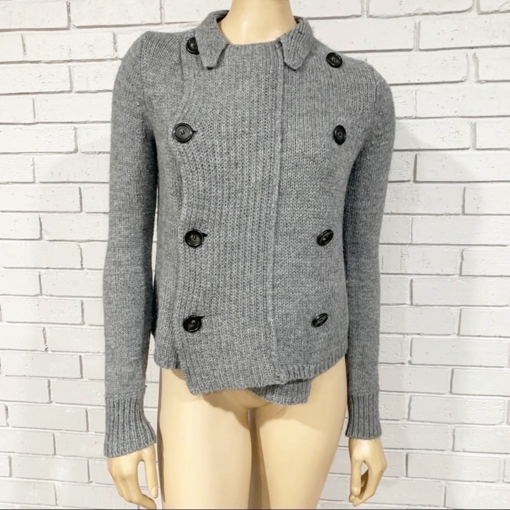J.Crew Gray Alpaca Merino Wool Double Breasted Collared Cardigan Old Money Small